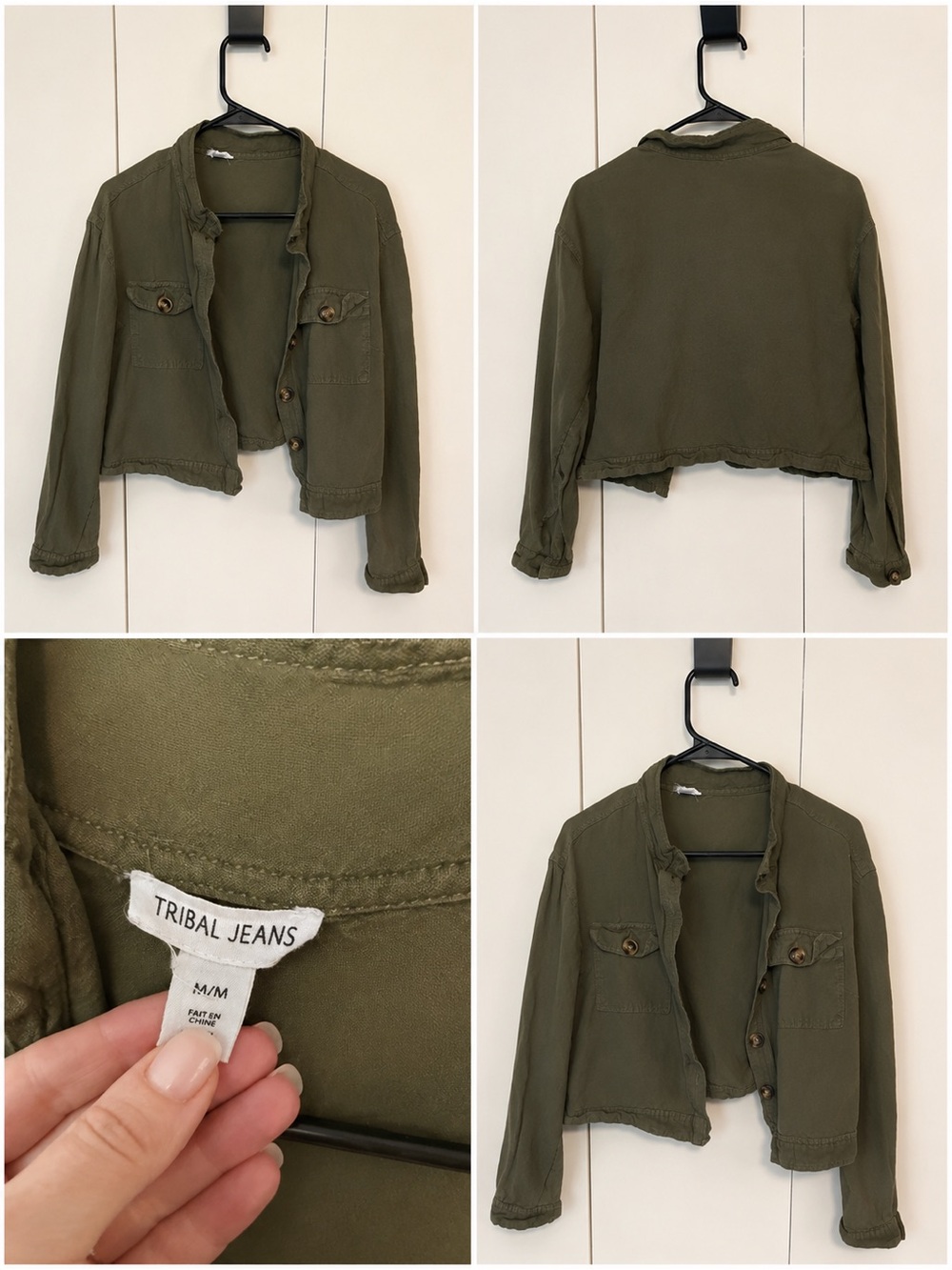 Women's Olive Green Cropped Utility Jacket